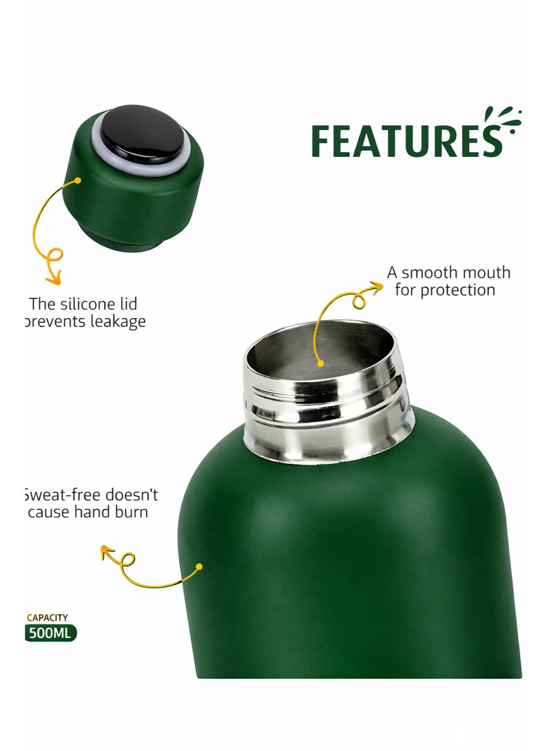 micro speed Stainless Steel Insulated Water Bottle – 500ml - Double Wall Vacuum Flask | Hot & Cold Thermos for Kids, School, Sports & Travel | Leak-Proof, Sweat-Free Design – Green - Image 2